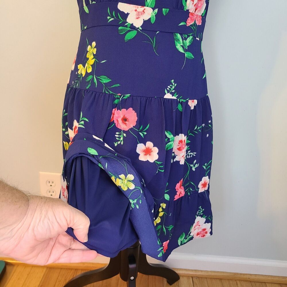 Eliza J Flutter Sleeve Floral Dress Sz 10 Navy Tiered Ruffle Hem Boho Event NWOT - Picture 9 of 10